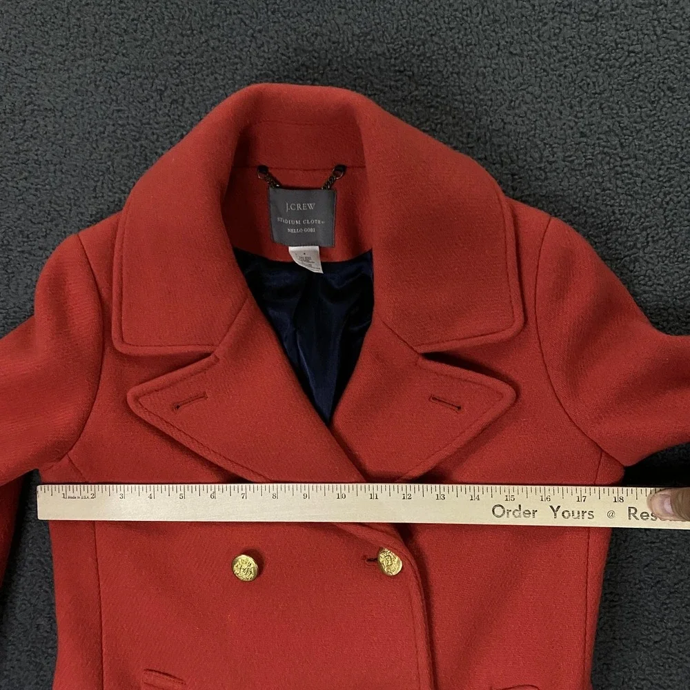 J Crew Coat Womens 4 Orange Stadium Cloth‎ Peacoat Nello Gori Gold Buttons